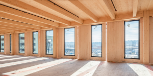 Mass timber building with windows